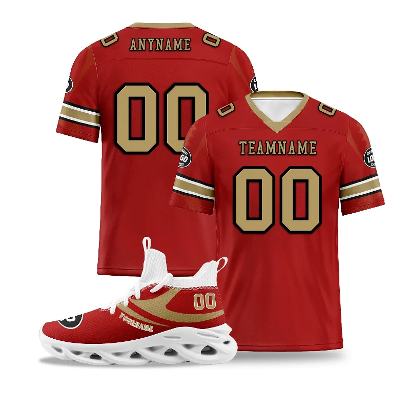 Soccer jersey with extra stretch for better fit-Custom Red San Francisco Football Jersey and Sports Shoes Combo Offer Personalized Combo ZH-D025008-22