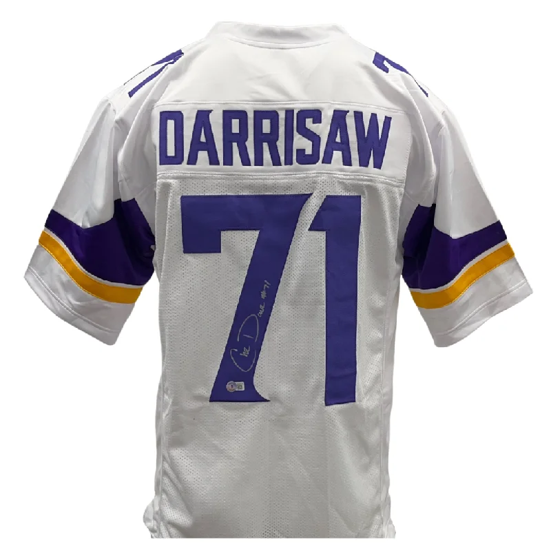 Soccer jersey with mesh inserts for ventilation-Christian Darrisaw Signed Custom White Football Jersey