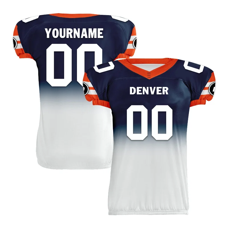 Rugby jerseys with heat transfer graphics for teams-Custom Blue Orange White Fade Fashion Denver High-Performance American Football Jersey FBJ06-D020252-10