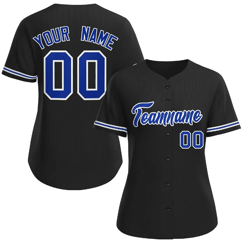 Custom baseball jersey with adjustable features for comfort-Custom Black Royal-White Classic Style Baseball Jersey For Women