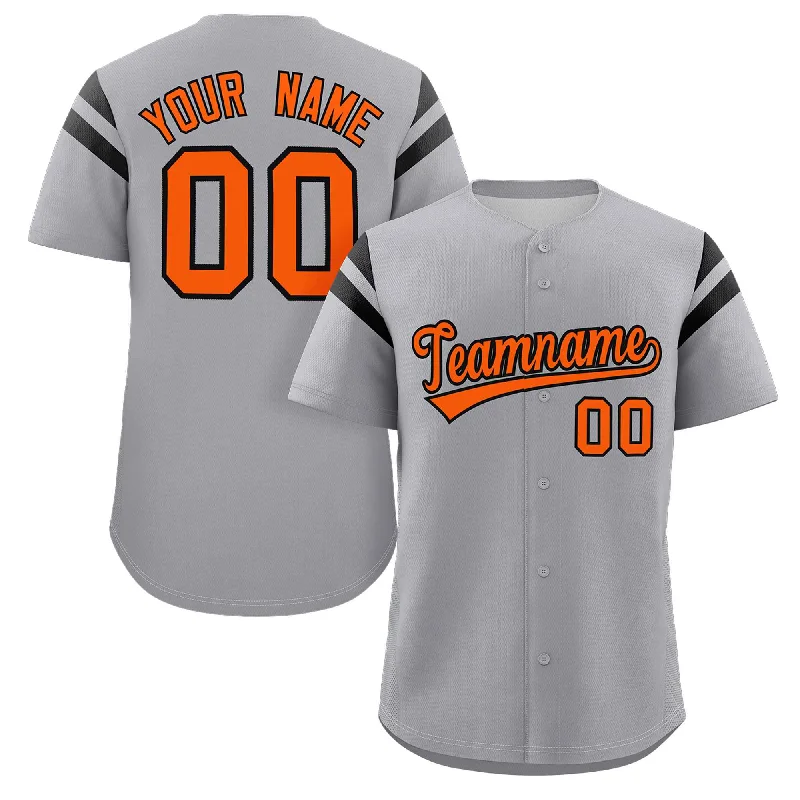 Baseball jersey for youth leagues and tournaments-Custom Gray Orange-Black Classic Style Personalized Full Button Authentic Baseball Jersey