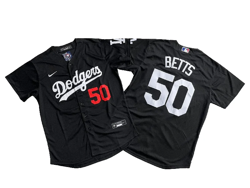 Baseball jersey with moisture-wicking technology-Los Angeles Dodgers 50# Mookie Betts Royal Black Jersey