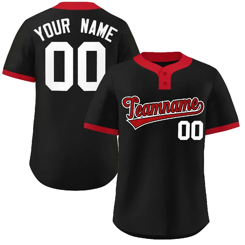 Custom baseball jersey for tournament competitions-Custom Black Red-White Classic Style Authentic Two-Button Baseball Jersey