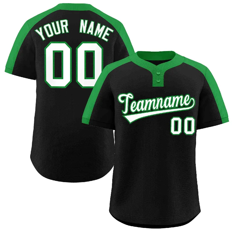 Custom team baseball jerseys with sponsor logos-Custom Black White-Kelly Green Classic Style Authentic Two-Button Baseball Jersey