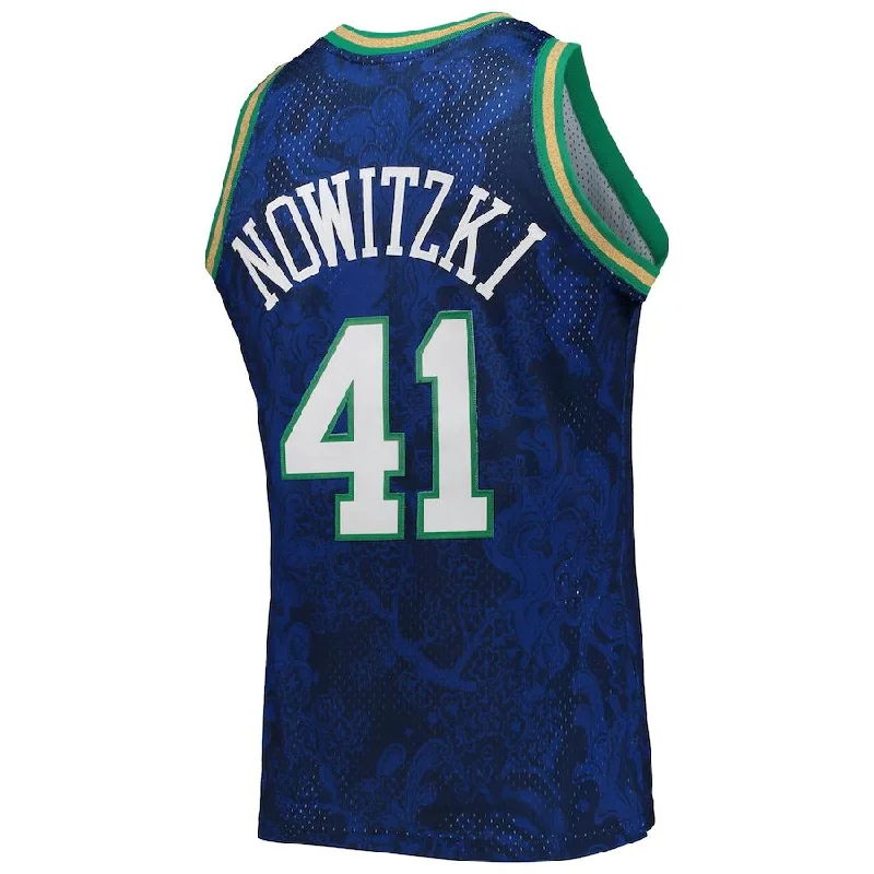 High-quality custom basketball jersey for schools-D.Mavericks #41 Dirk Nowitzki Mitchell & Ness Hardwood Classics 1998-99 Lunar New Year Swingman Jersey Blue Stitched American Basketball Jersey