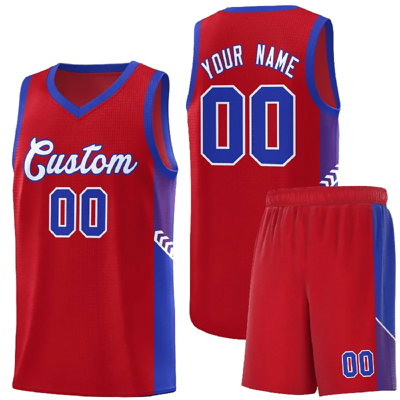 High-performance basketball jersey with advanced fabric technology-Custom Red White-Royal Side Stripe Fashion Sports Uniform Basketball Jersey