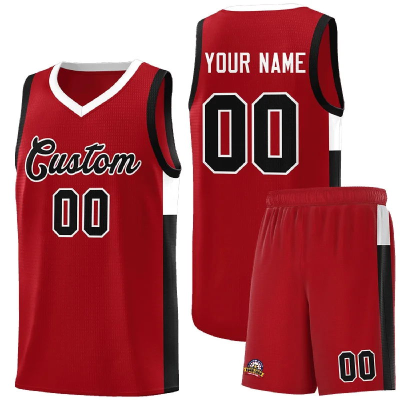 Custom basketball jersey with mesh panels for breathability-Custom Red Black-White Side Two-Tone Classic Sports Uniform Basketball Jersey