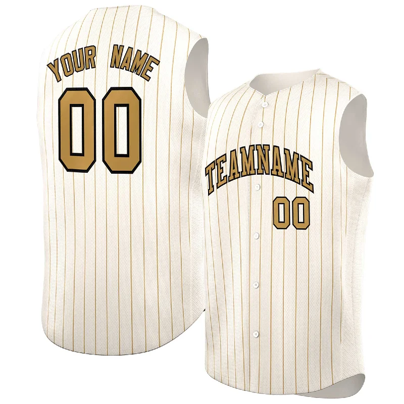 Limited edition baseball jerseys for fans-Custom Cream Old Gold-Black Sleeveless Stripe Fashion Baseball Jersey