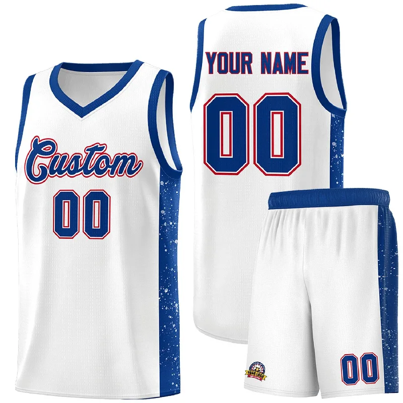 Custom basketball jersey with custom team colors-Custom White Royal Side Splash Sports Uniform Basketball Jersey