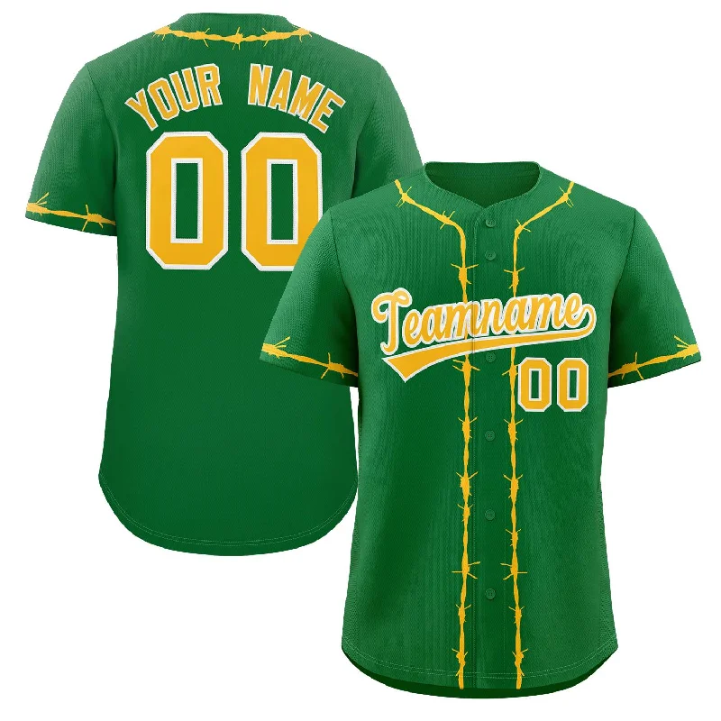 Custom baseball jersey for team players-Custom Kelly Green Gold Thorns Ribbed Classic Style Authentic Baseball Jersey