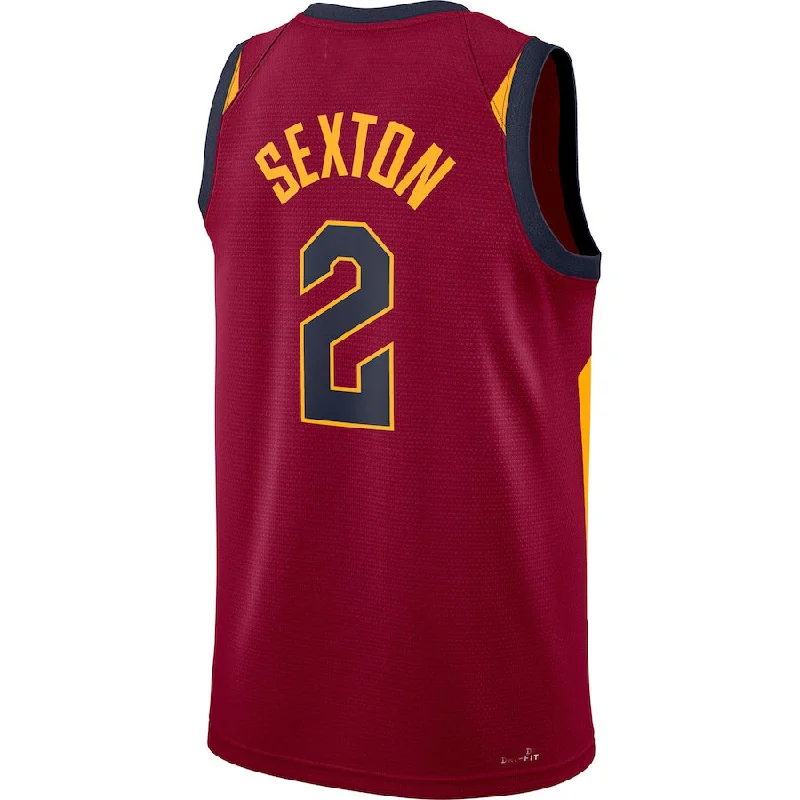 Custom basketball jersey with embroidered player names-C.Cavaliers #2 Collin Sexton 2021-22 Diamond Swingman Jersey Icon Edition Wine Stitched American Basketball Jersey