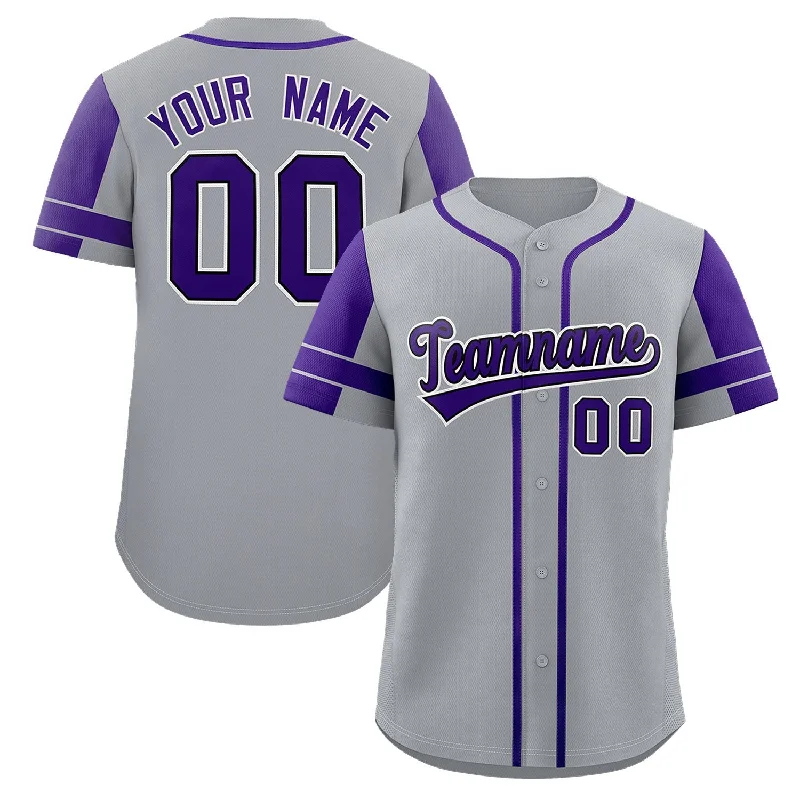 Baseball jersey for charity games and fundraising events-Custom Gray Purple Personalized Raglan Sleeves Authentic Baseball Jersey