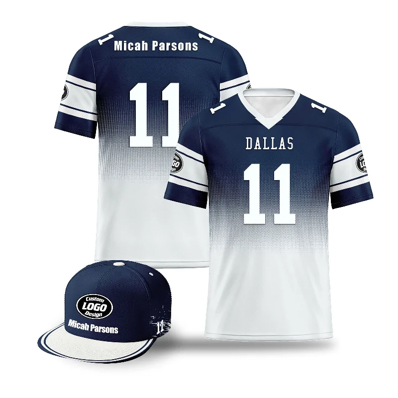 Soccer jersey for fans with team logos-Custom Blue White Dallas Football Jersey and Hat Combo Offer Personalized Combo ZH-D020326-9