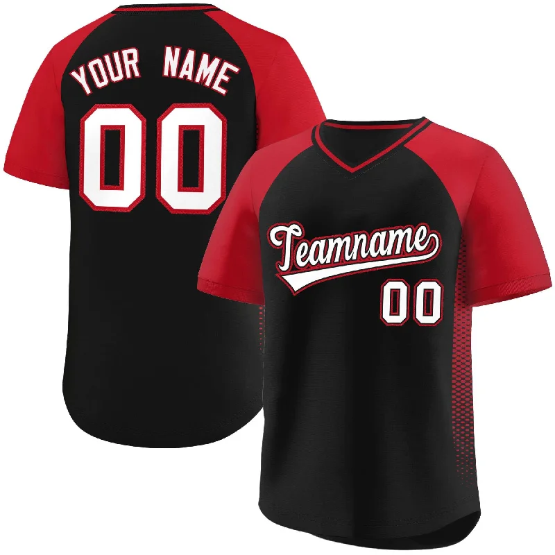 Custom baseball jersey for amateur leagues-Custom Black Red Raglan Sleeves Side Spot Authentic Pullover Baseball Jersey