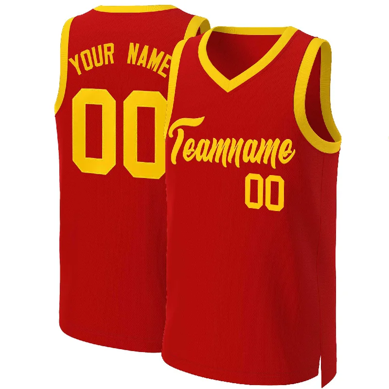 Custom basketball jerseys with team logos-Custom Red Yellow Classic Tops Basketball Jersey