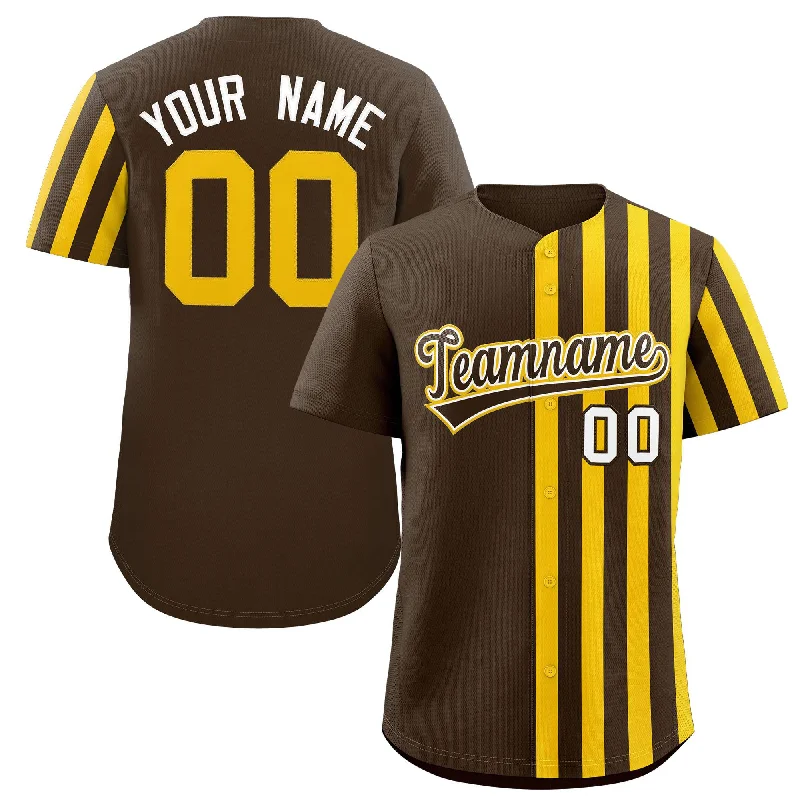 Custom baseball jersey with sublimated graphics-Custom Brown Gold Thick Stripe Fashion Design Authentic Baseball Jersey