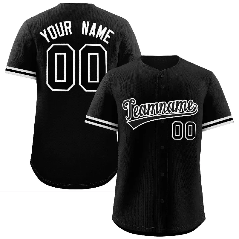 Custom baseball jersey with bold graphic designs for teams-Custom Black White Full Button Design Authentic Baseball Jersey