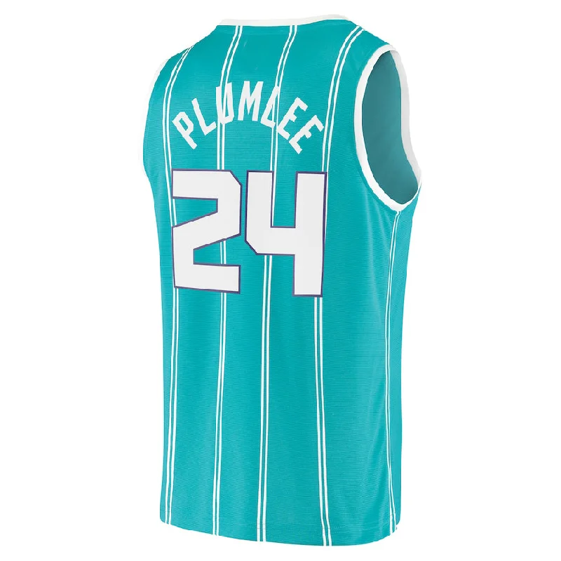 Basketball jersey with moisture-wicking technology-C.Hornets #24 Mason Plumlee Fanatics Branded 2021-22 Fast Break Replica Jersey Icon Edition Teal Stitched American Basketball Jersey