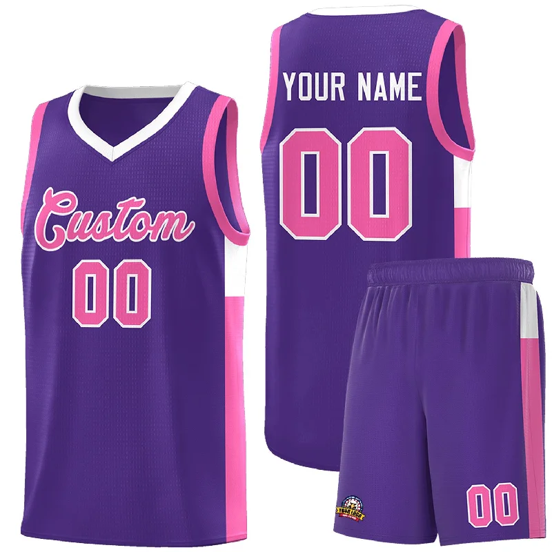 Basketball jersey with performance-enhancing fabric-Custom Purple Pink-White Side Two-Tone Classic Sports Uniform Basketball Jersey