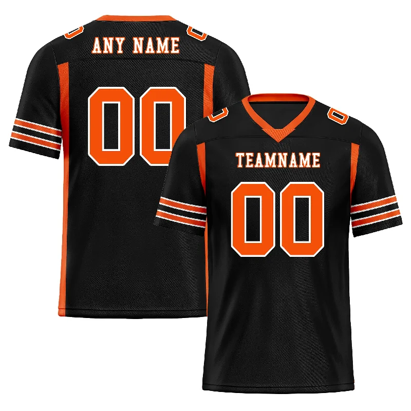 Personalized soccer jersey for special events-Custom Black Orange Striped Sleeves Personalized Authentic Football Jersey FBJ02-D06045