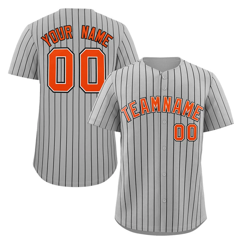 Authentic MLB baseball jersey for collectors-Custom Gray Orange-Navy Stripe Fashion Authentic Baseball Jersey