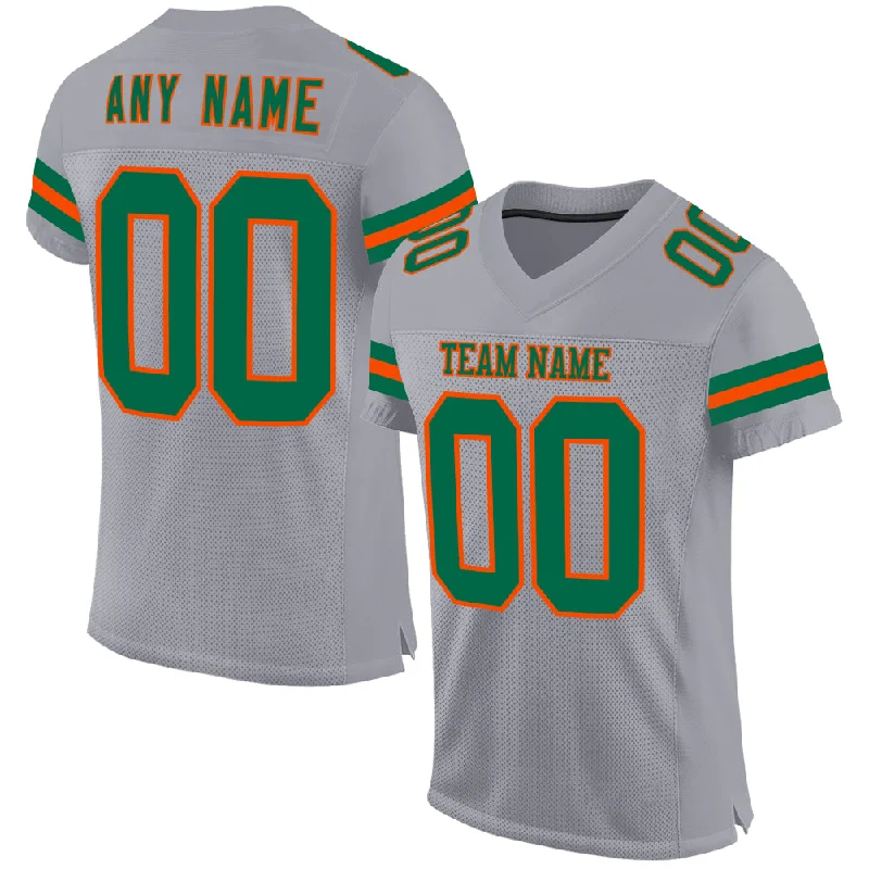 Soccer jersey with moisture control for intense games-Custom Gray Kelly Green-Orange Mesh Authentic Football Jersey