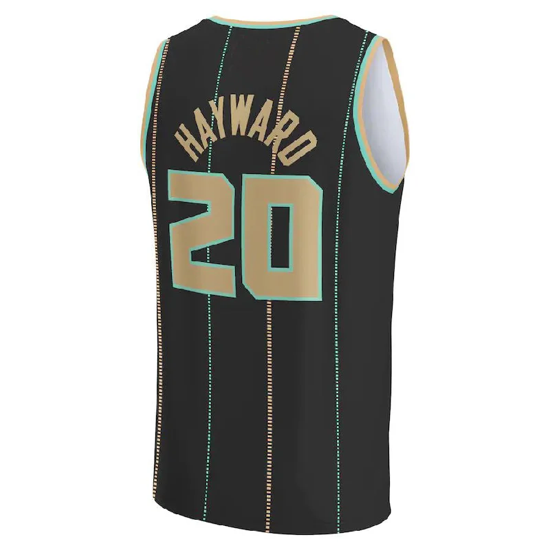 Basketball jersey with elastic waistband for comfort-C.Hornets #20 Gordon Hayward Fanatics Branded 2022-23 Fastbreak Jersey City Edition Black Stitched American Basketball Jersey