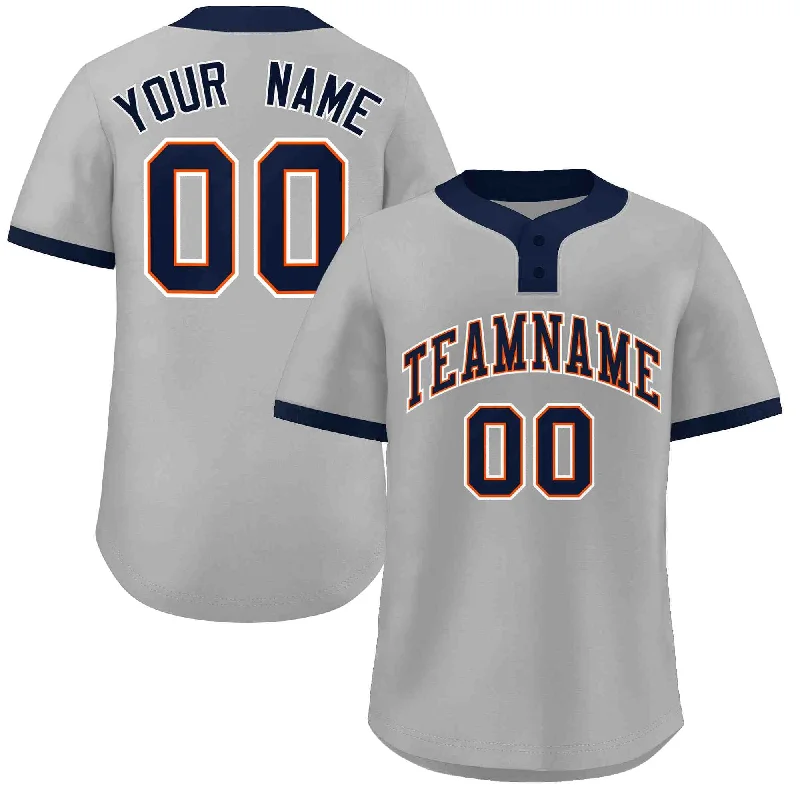 Baseball jersey for indoor games with breathable fabric-Custom Gray Navy-White Classic Style Authentic Two-Button Baseball Jersey