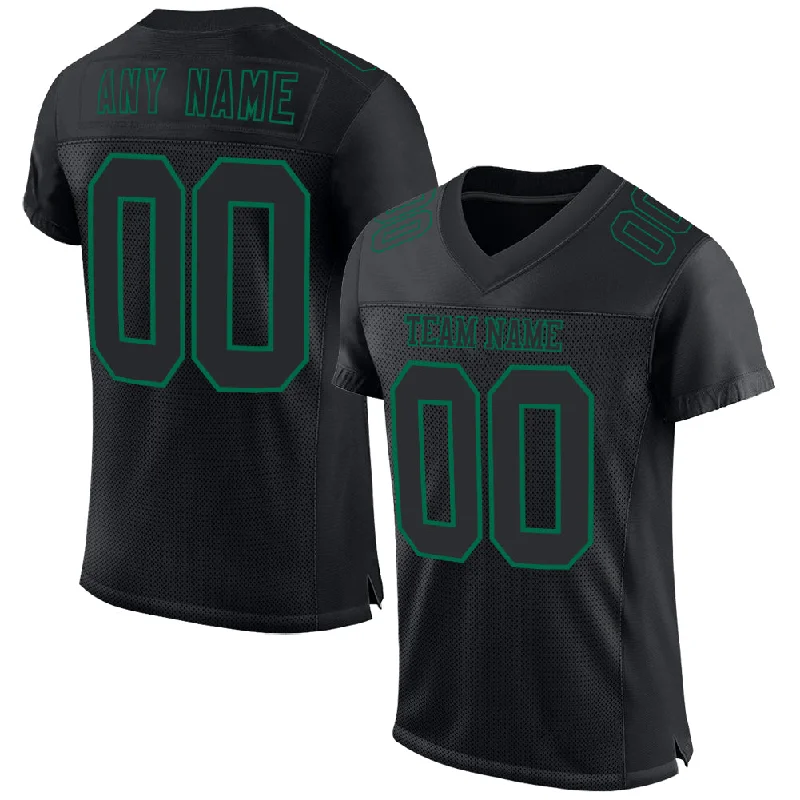 Soccer jersey with moisture-wicking technology-Custom Black Kelly Green Mesh Authentic Football Jersey