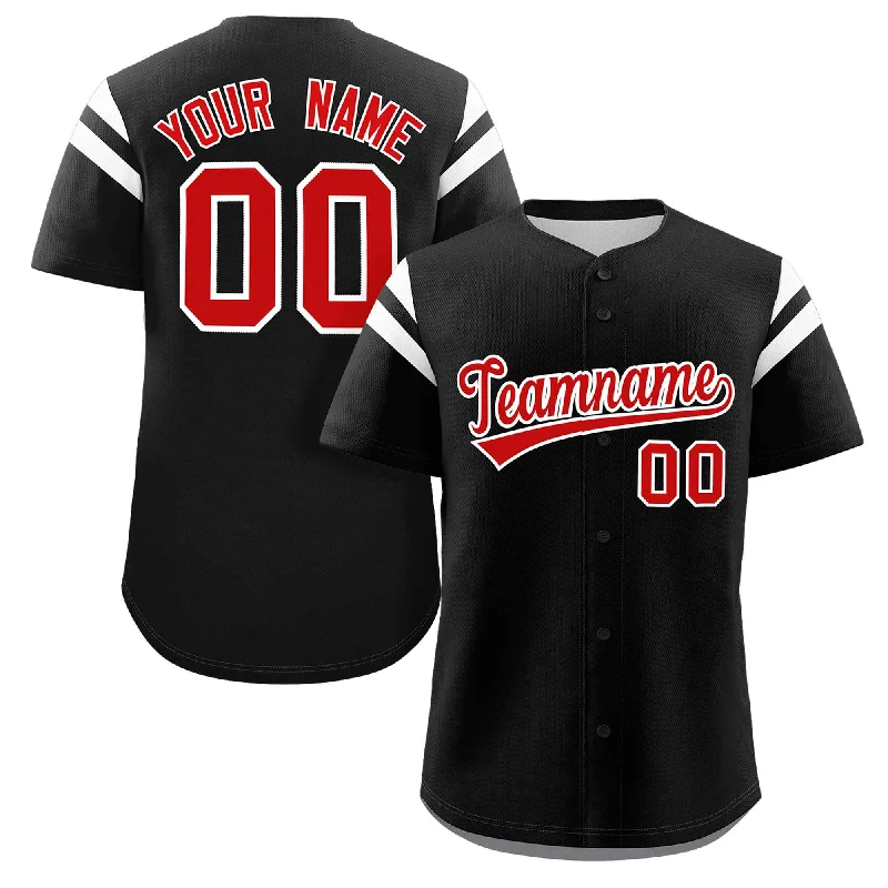 Baseball jersey for fall season with long sleeves-Custom Black Red-White Classic Style Personalized Full Button Authentic Baseball Jersey