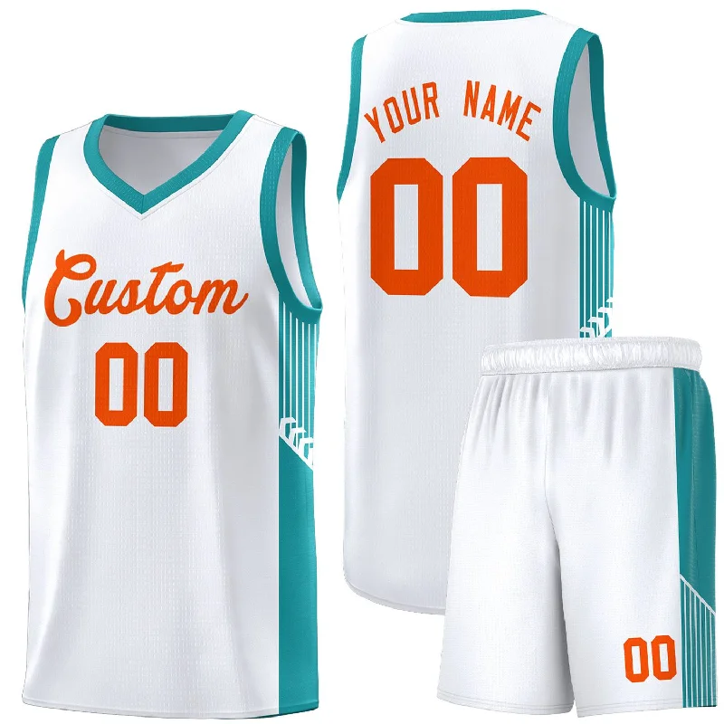 Basketball jersey with adjustable features for comfort-Custom White Orange Side Stripe Fashion Sports Uniform Basketball Jersey