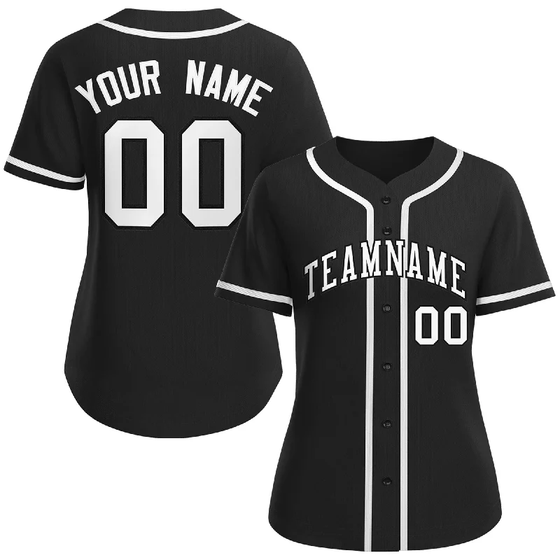 Baseball jersey for sports photography sessions-Custom Black White-Black Classic Style Baseball Jersey For Women