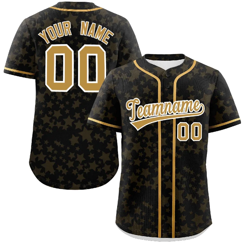 Personalized baseball jersey for team spirit-Custom Black Old Gold Personalized Star Graffiti Pattern Authentic Baseball Jersey