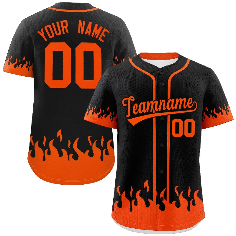 Custom baseball jersey for professional sports leagues-Custom Black Orange Personalized Flame Graffiti Pattern Authentic Baseball Jersey