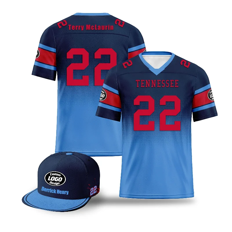 Personalized soccer jersey for charity events-Custom Blue Tennessee Football Jersey and Hat Combo Offer Personalized Combo ZH-D020326-32