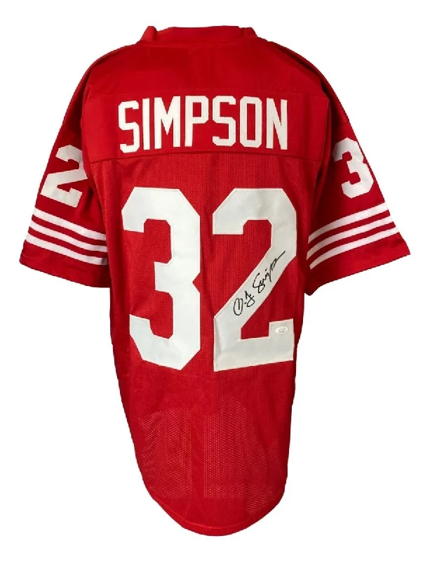 Custom soccer jersey for summer camps and clinics-OJ Simpson San Francisco Signed Red Football Jersey JSA WA221962