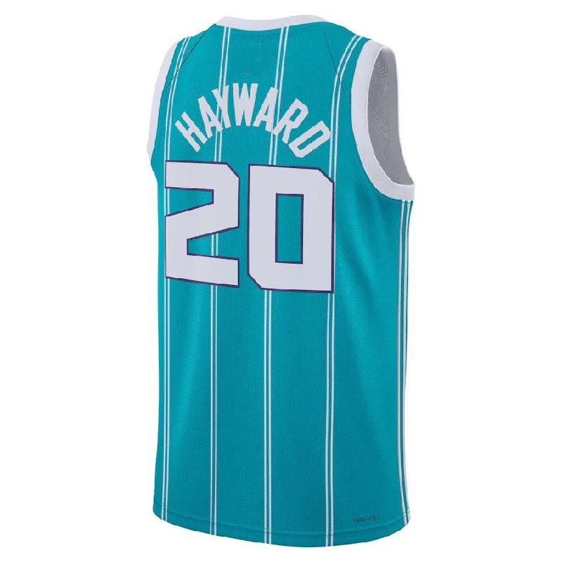 Personalized basketball jersey for birthday gifts-C.Hornets #20 Gordon Hayward Unisex 2022-23 Swingman Jersey Icon Edition Teal Stitched American Basketball Jersey