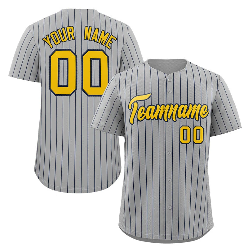 Baseball jersey for sports photography sessions-Custom Gray Gold-Navy Stripe Fashion Authentic Baseball Jersey