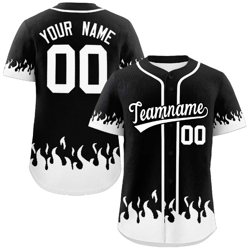 Personalized baseball jersey with unique colors and patterns-Custom Black White Personalized Flame Graffiti Pattern Authentic Baseball Jersey