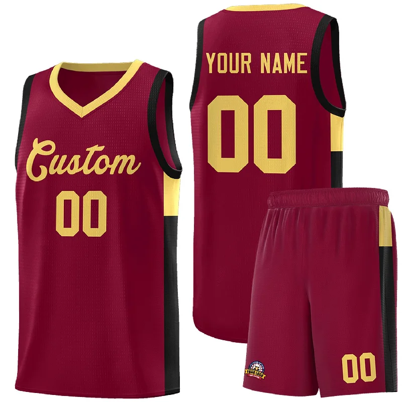 Basketball jersey with bold design elements for fashion-Custom Crimson Khaki-Black Side Two-Tone Classic Sports Uniform Basketball Jersey