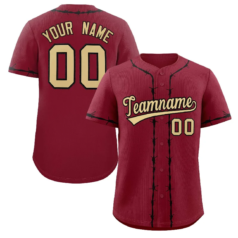 Limited edition baseball jerseys for fans-Custom Crimson Black Thorns Ribbed Classic Style Authentic Baseball Jersey