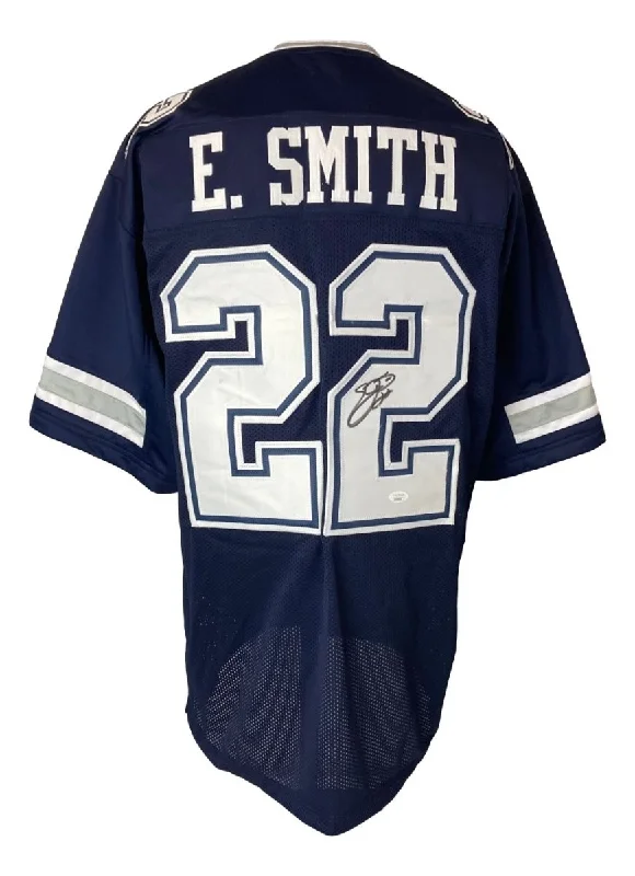 Custom soccer jersey for teams-Emmitt Smith Dallas Signed Blue Football Jersey JSA Hologram