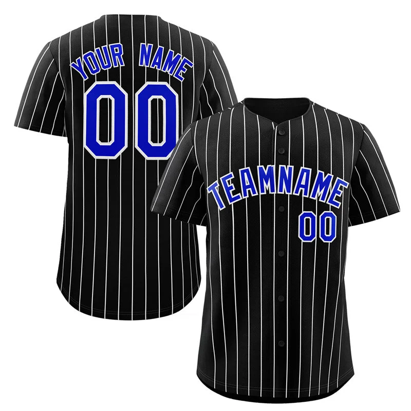 Personalized baseball jersey with player-specific logos-Custom Black Royal-White Stripe Fashion Authentic Baseball Jersey