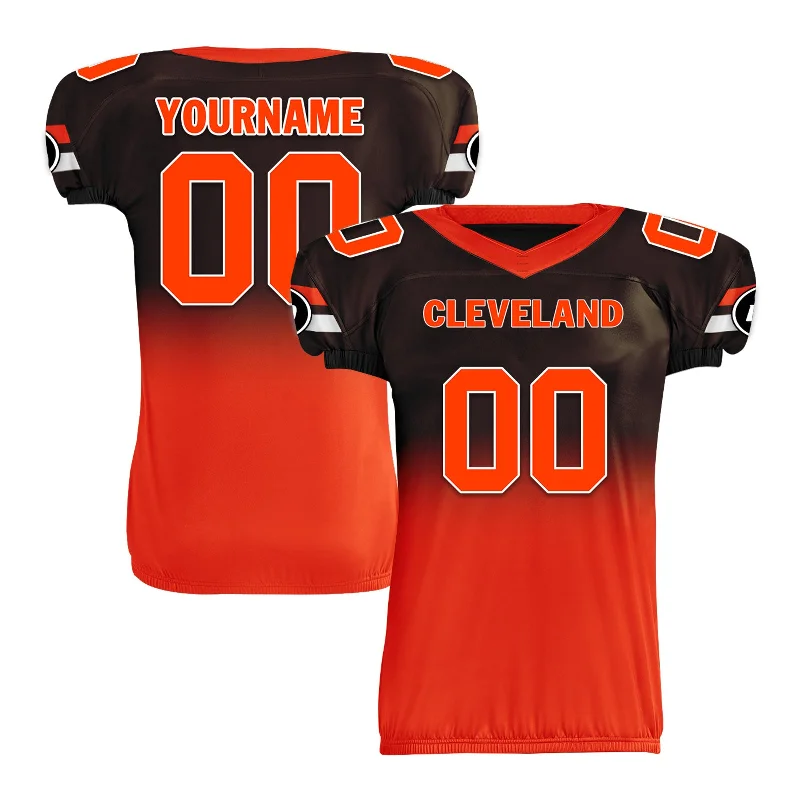 Rugby jerseys for friendly matches and exhibition games-Custom Brown Orange Fade Fashion Cleveland High-Performance American Football Jersey FBJ06-D020252-8