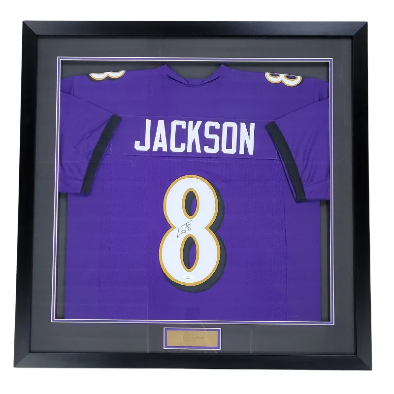 Soccer jersey for amateur teams with custom features-Lamar Jackson Signed & Professionally Framed 1/2 Size Custom Purple Football Jersey