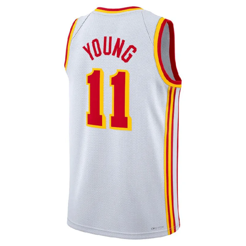 Custom basketball jersey with sublimated graphics-A.Hawks #11 Trae Young Unisex 2022-23 Swingman Jersey Association Edition White Stitched American Basketball Jersey