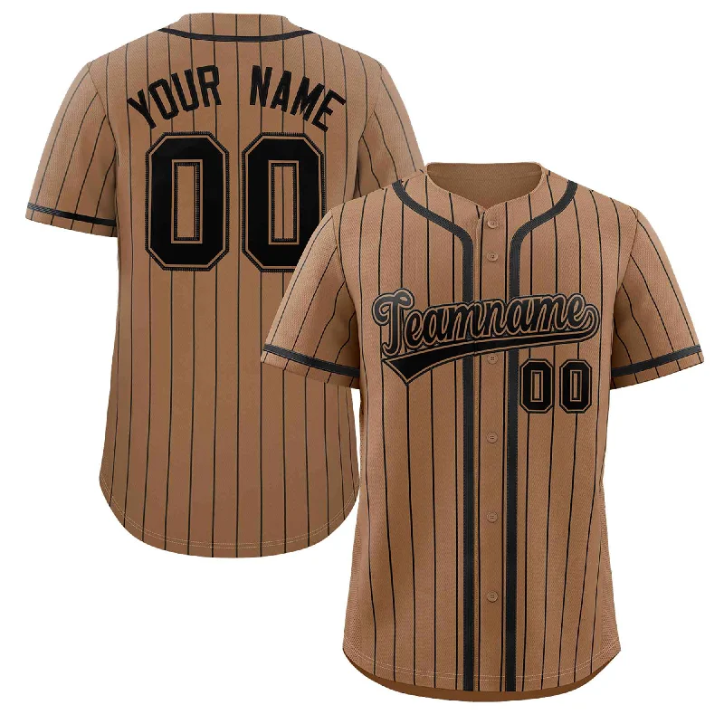 Custom baseball jersey with adjustable features for comfort-Custom Brown Black Stripe Fashion Design Full Button Authentic Baseball Jersey