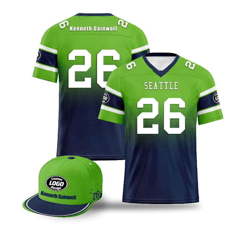 Custom soccer jersey for tournaments and competitions-Custom Green Blue Seattle Football Jersey and Hat Combo Offer Personalized Combo ZH-D020326-27