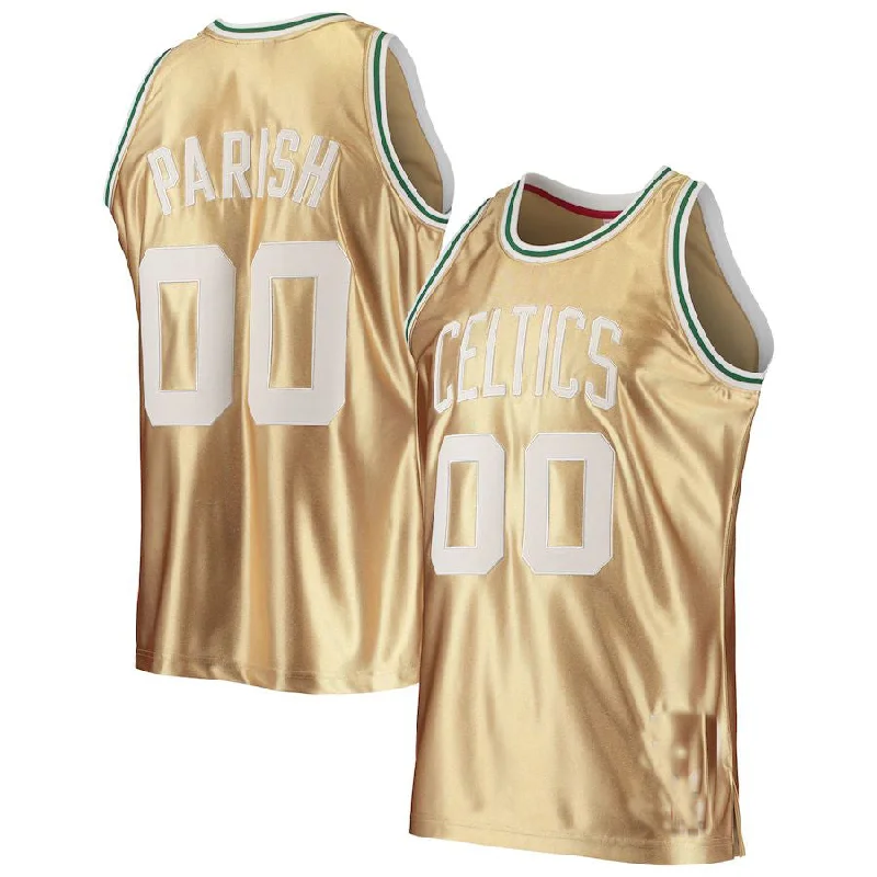 Personalized basketball jersey for birthday gifts-Custom B.Celtics Robert Parish Mitchell & Ness 75th Anniversary 1985-86 Hardwood Classics Swingman Jersey Gold American Stitched Basketball Jersey