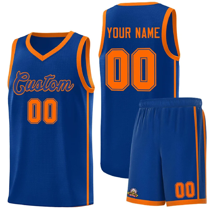 Basketball jersey for fan apparel with embroidered team logo-Custom Royal Orange Side Two Bars Sports Uniform Basketball Jersey